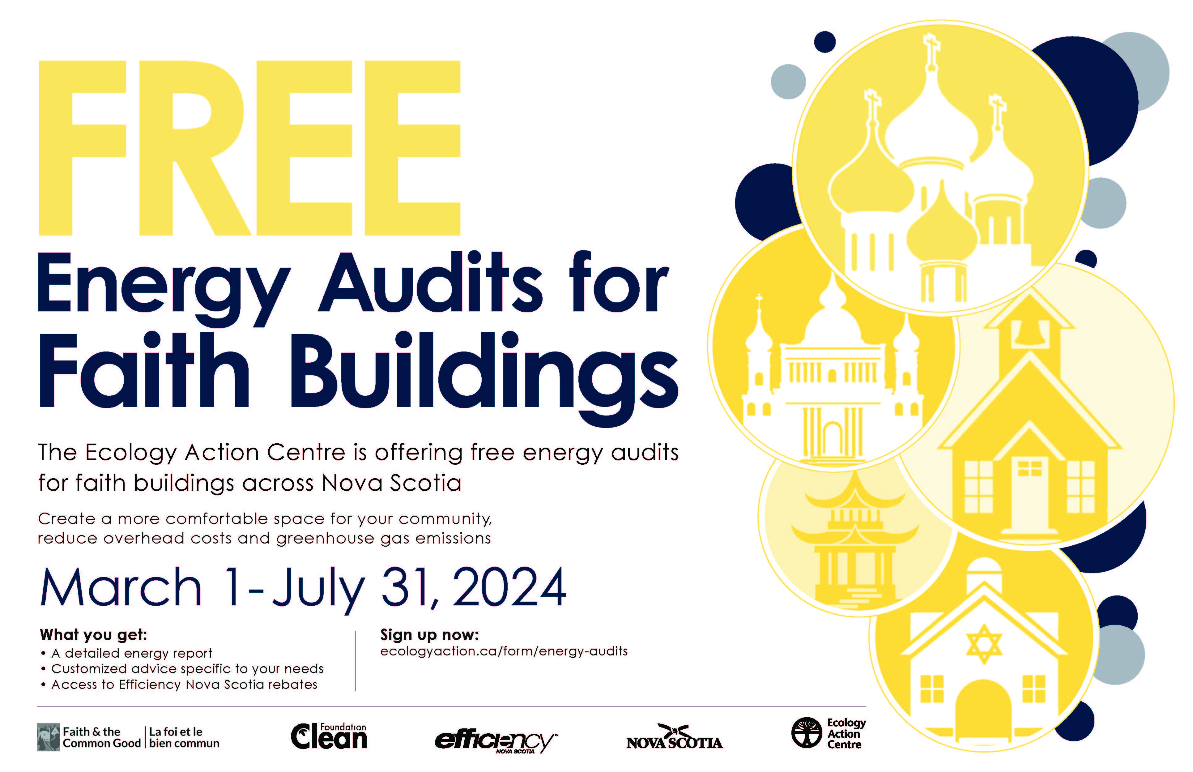A graphic with information about Free Energy Audits for Faith Buildings