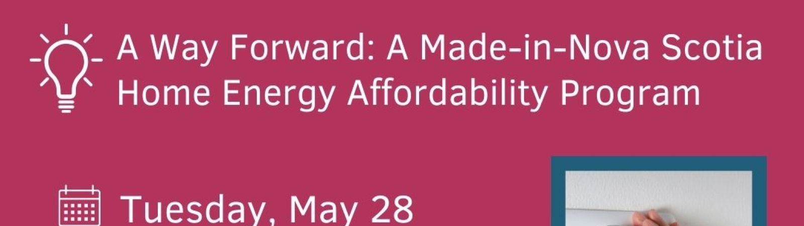 a pink background with information about the Energy Poverty Report Launch of May 28