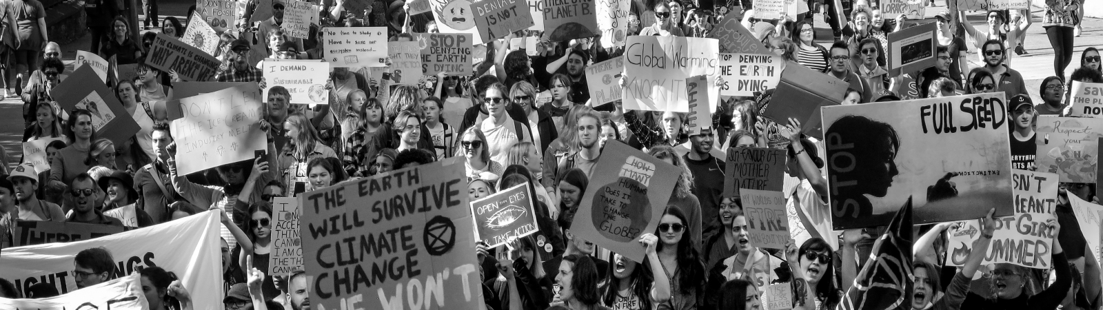 an image of a crowd of people holding signs at the climate strike in 2019