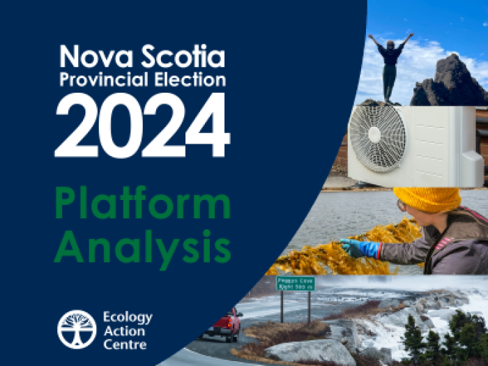 text reads "Nova Scotia Provincial Election 2024 Platform Analysis" beside four images depicting EAC's work